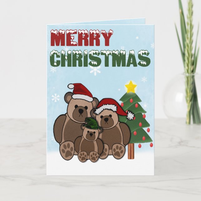 Merry Christmas Teddy Bear Family Greeting Cards (Front)