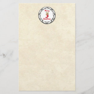 Merry Christmas Teddy Bear In Vintage Frame Stationery