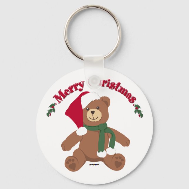 Merry Christmas Teddy Bear Key Ring (Front)