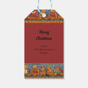 Merry Christmas Teddy Bears Vintage Red Country Gift Tags