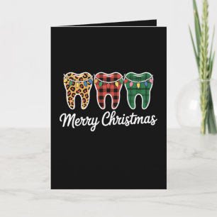 Merry Christmas Teeth Leopard Plaid Lights Dentist Card