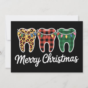 Merry Christmas Teeth Leopard Plaid Lights Dentist Invitation