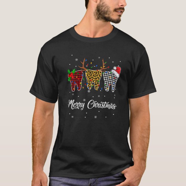 Merry Christmas Teeth Leopard With Santa Hat Xmas  T-Shirt (Front)