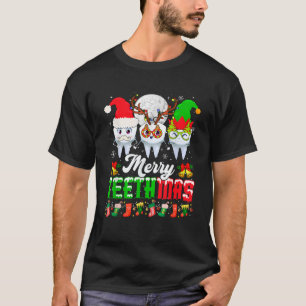 Merry Christmas Teeth Three Santa Reindeer Elf Tee