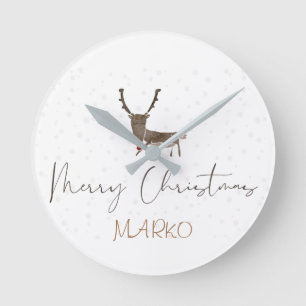 Merry Christmas tender reindeer  Round Clock