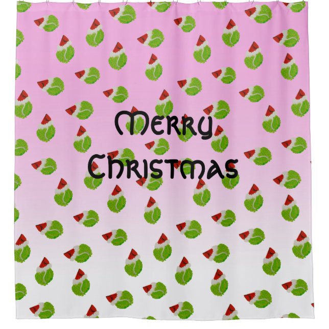 Merry Christmas Tennis Balls with Santa Hats Shower Curtain (Front)
