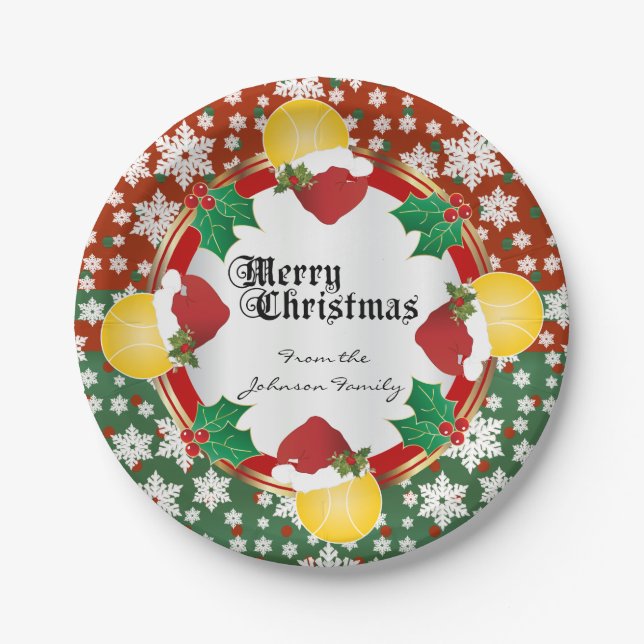 Merry Christmas Tennis Lovers Paper Plate (Front)