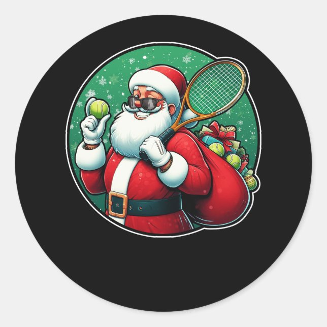 Merry Christmas Tennis Player Racket Lover Santa C Classic Round Sticker (Front)