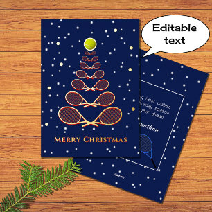 Merry christmas tennis tree custom text blue foil holiday card