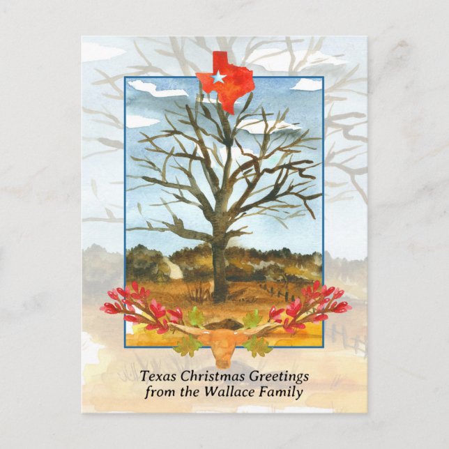 Merry Christmas Texas Longhorn Star Personalised Holiday Postcard (Front)