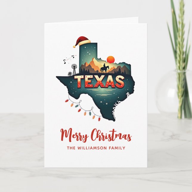 Merry Christmas Texas State Retro Personalised Card (Front)