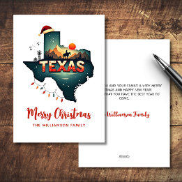 Merry Christmas Texas State Retro Personalised Holiday Card