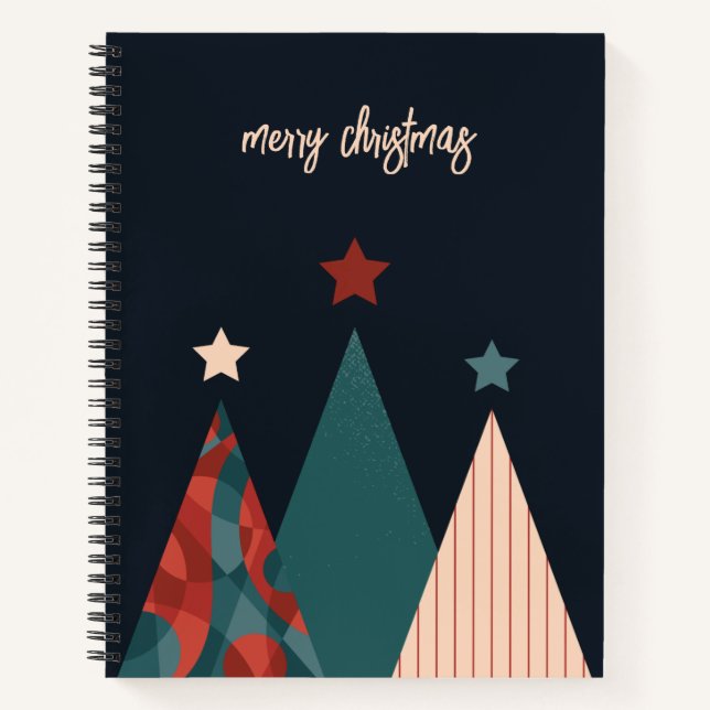 Merry Christmas text abstract xmas trees Notebook (Front)