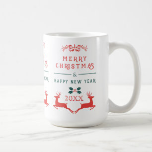 Merry Christmas Text Design & Reindeer Coffee Mug