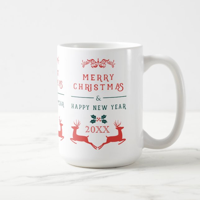 Merry Christmas Text Design & Reindeer Coffee Mug (Right)