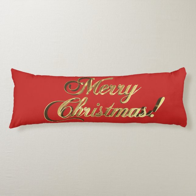 Merry Christmas Text Elegant Red and Gold Body Cushion (Front)