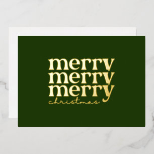 Merry Christmas Text Greeting on Green Foil Holiday Card