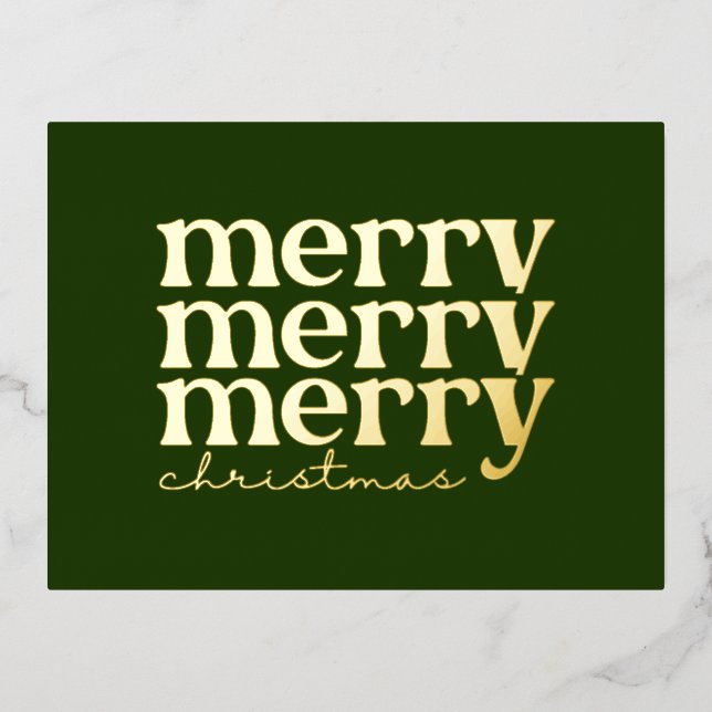 Merry Christmas Text Greeting on Green Gold Foil Holiday Postcard (Front)