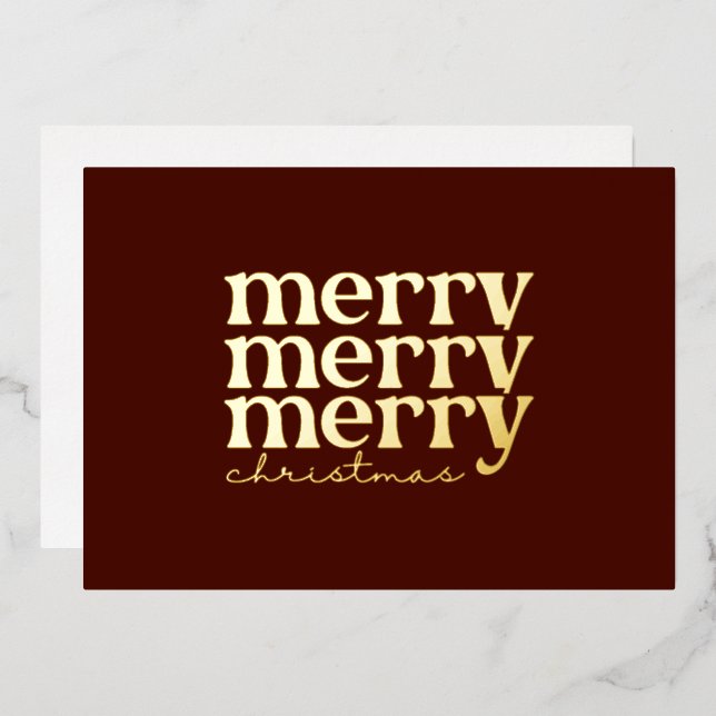 Merry Christmas Text Greeting on Red Foil Holiday Card (Front/Back)