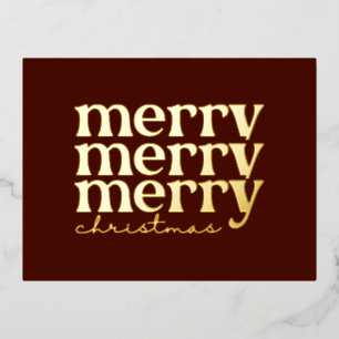 Merry Christmas Text Greeting on Red Gold Foil Holiday Postcard