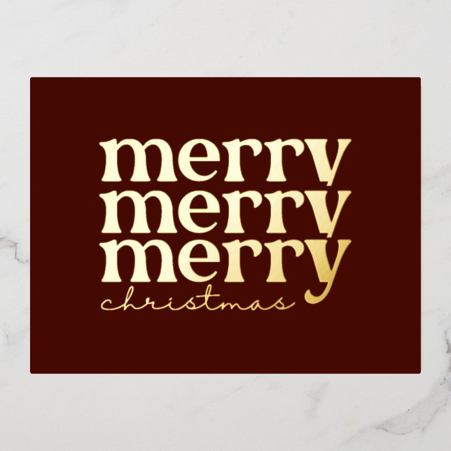 Merry Christmas Text Greeting on Red Gold Foil Holiday Postcard (Front)