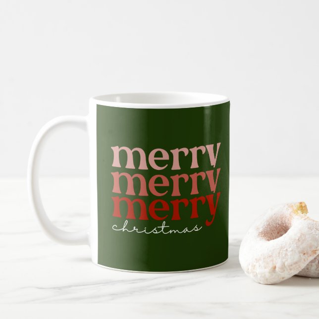 Merry Christmas Text Greeting Red and Green Coffee Mug (With Donut)