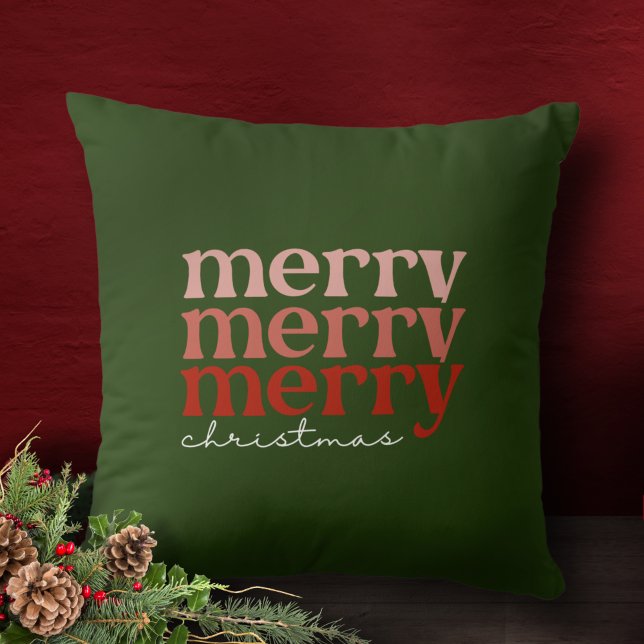Merry Christmas Text Greeting Red and Green Cushion (Creator Uploaded)