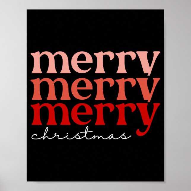 Merry Christmas Text Greeting Red Green Girl  Poster (Front)