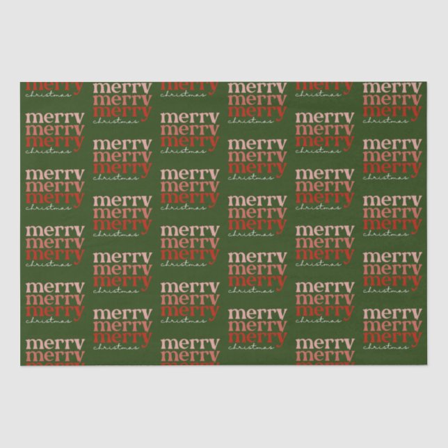 Merry Christmas Text Greeting Red & Green Pattern Tissue Paper (Front)