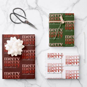 Merry Christmas Text Greeting Red & Green Pattern Wrapping Paper Sheet