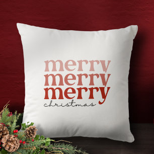 Merry Christmas Text Greeting Red on White Cushion