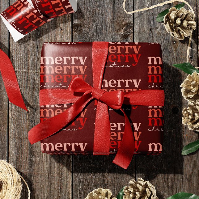 Merry Christmas Text Greeting Red Pattern Wrapping Paper (Creator Uploaded)