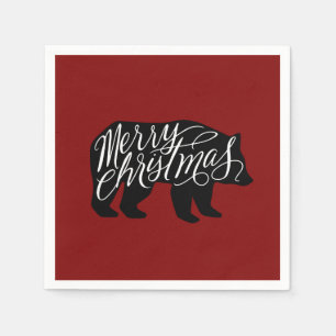 Merry Christmas text in Bear design Napkin