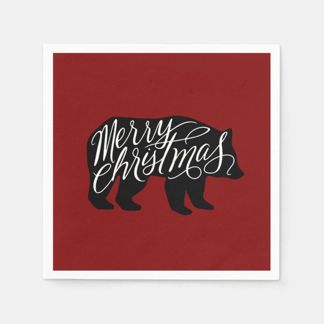 Merry Christmas text in Bear design Napkin (Front)