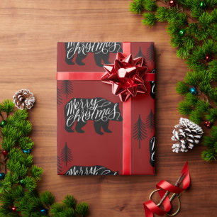 Merry Christmas text in Bear design Wrapping Paper