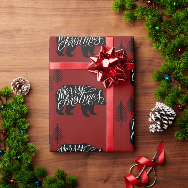 Merry Christmas text in Bear design Wrapping Paper (Holiday Gift)