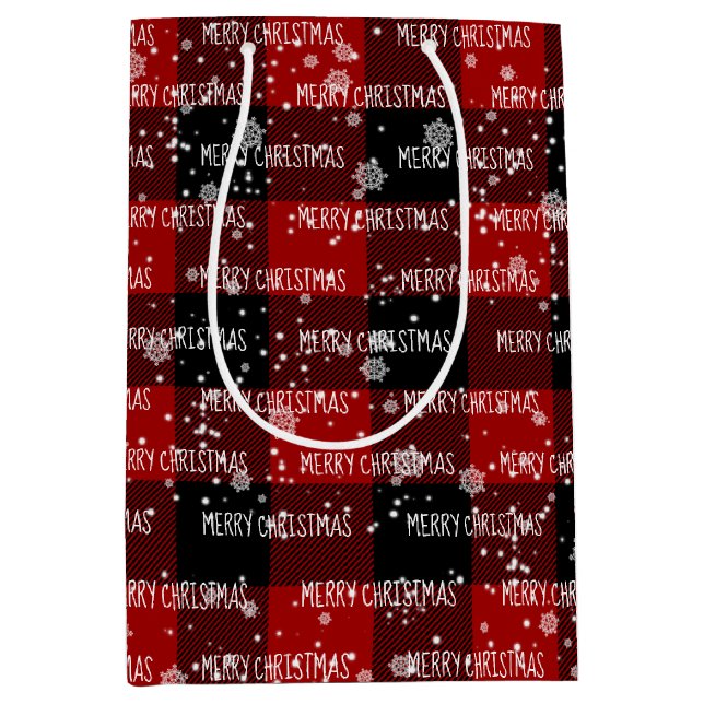 MERRY CHRISTMAS Text In Snowflakes Medium Gift Bag (Front)