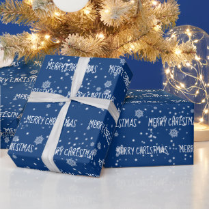 MERRY CHRISTMAS Text In Snowflakes    Wrapping Paper