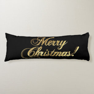 Merry Christmas Text Modern Black and Gold Body Cushion