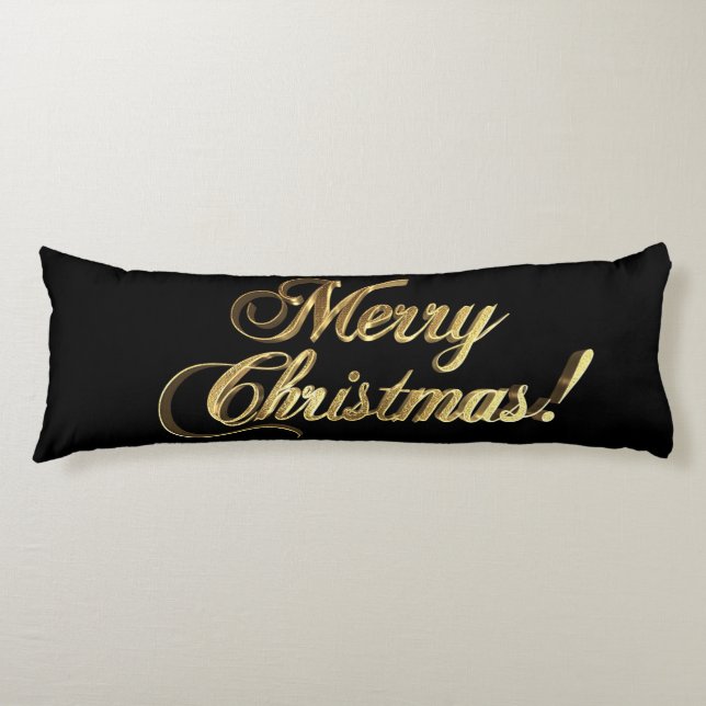 Merry Christmas Text Modern Black and Gold Body Cushion (Front)
