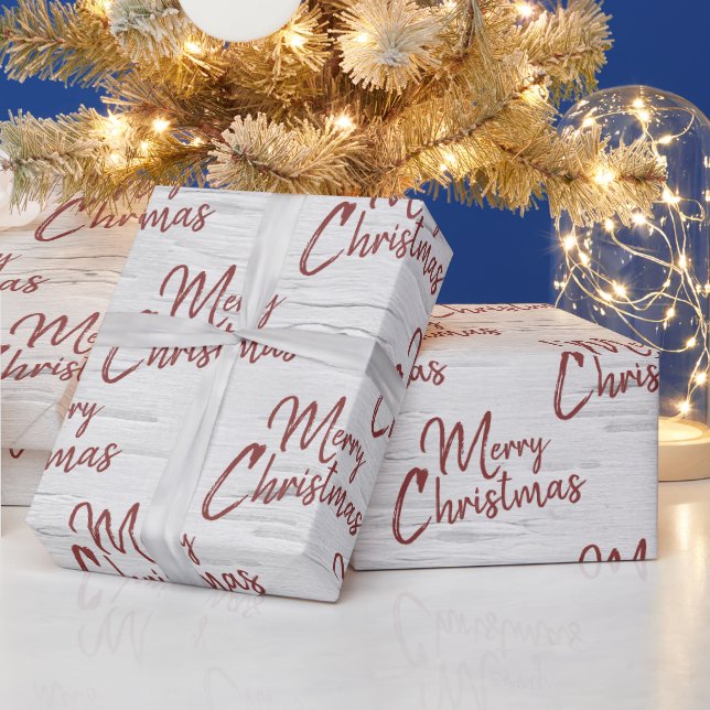 Merry Christmas Text on Birch Wrapping Paper (Holidays)