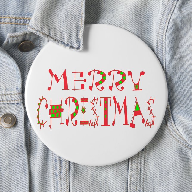 Merry Christmas Text Pattern Design: Festive  Art 6 Cm Round Badge (In Situ)
