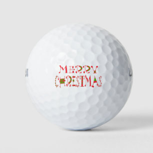Merry Christmas Text Pattern Design: Festive  Art Golf Balls