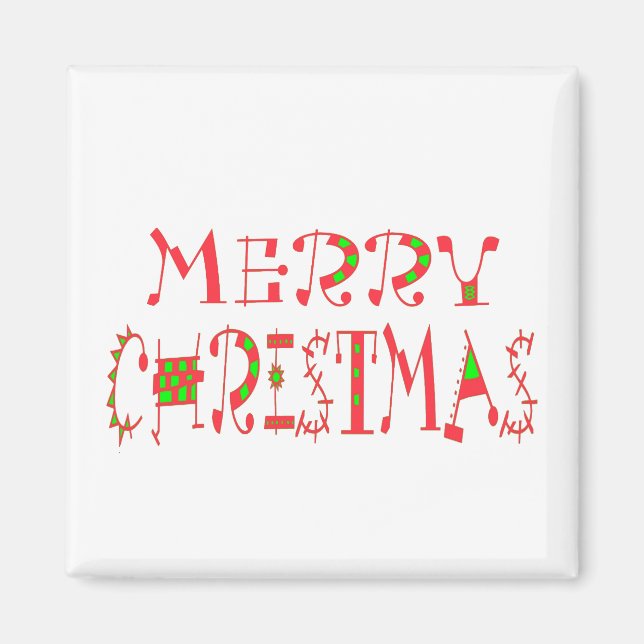 Merry Christmas Text Pattern Design: Festive  Art Magnet (Front)