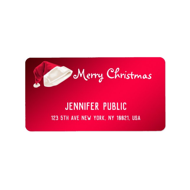Merry Christmas Text Red White Hand Script Santa Label (Front)