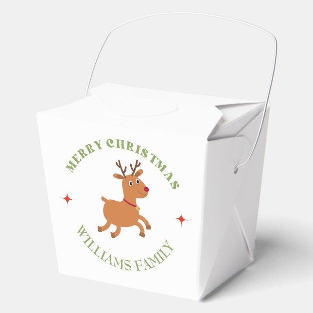 Merry Christmas text reindeer white Favour Box (Front)