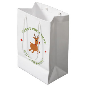 Merry Christmas text reindeer white Medium Gift Bag