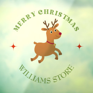Merry Christmas text reindeer white Window Cling