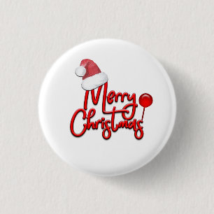 Merry Christmas Text Santa Cap 3 Cm Round Badge