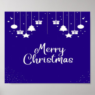 Merry Christmas text with gifts on blue Poster